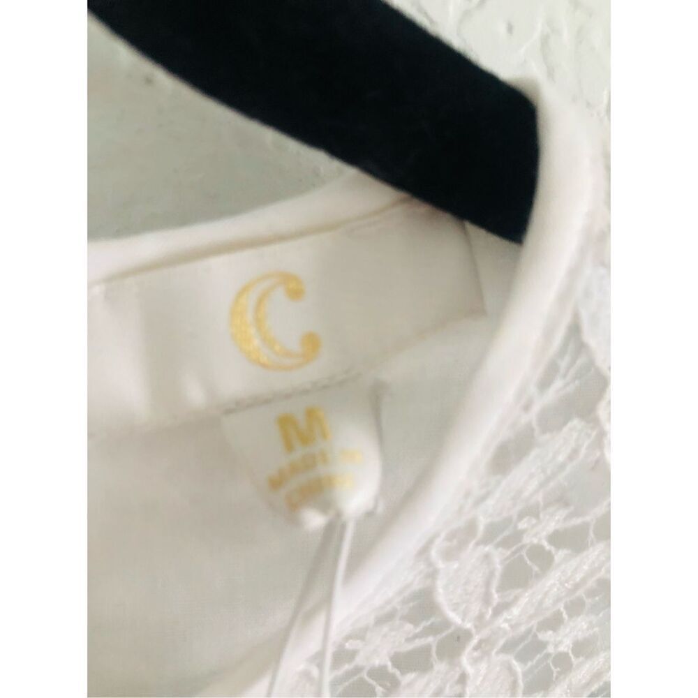 White lace C women’s dress lined size M extra back long zipper round neck - Picture 6 of 9
